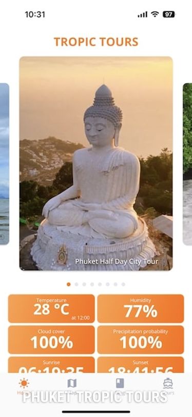 Tropic Tours Mobapp - Home page