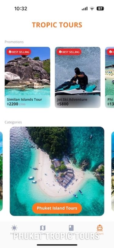 Tropic Tours Mobapp - Tours page