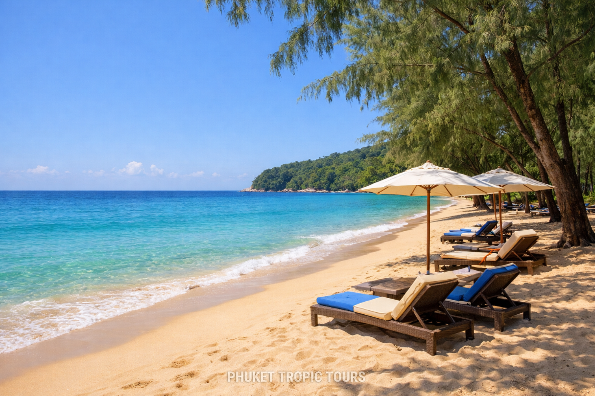 Sand and clear water at Naithon Beach