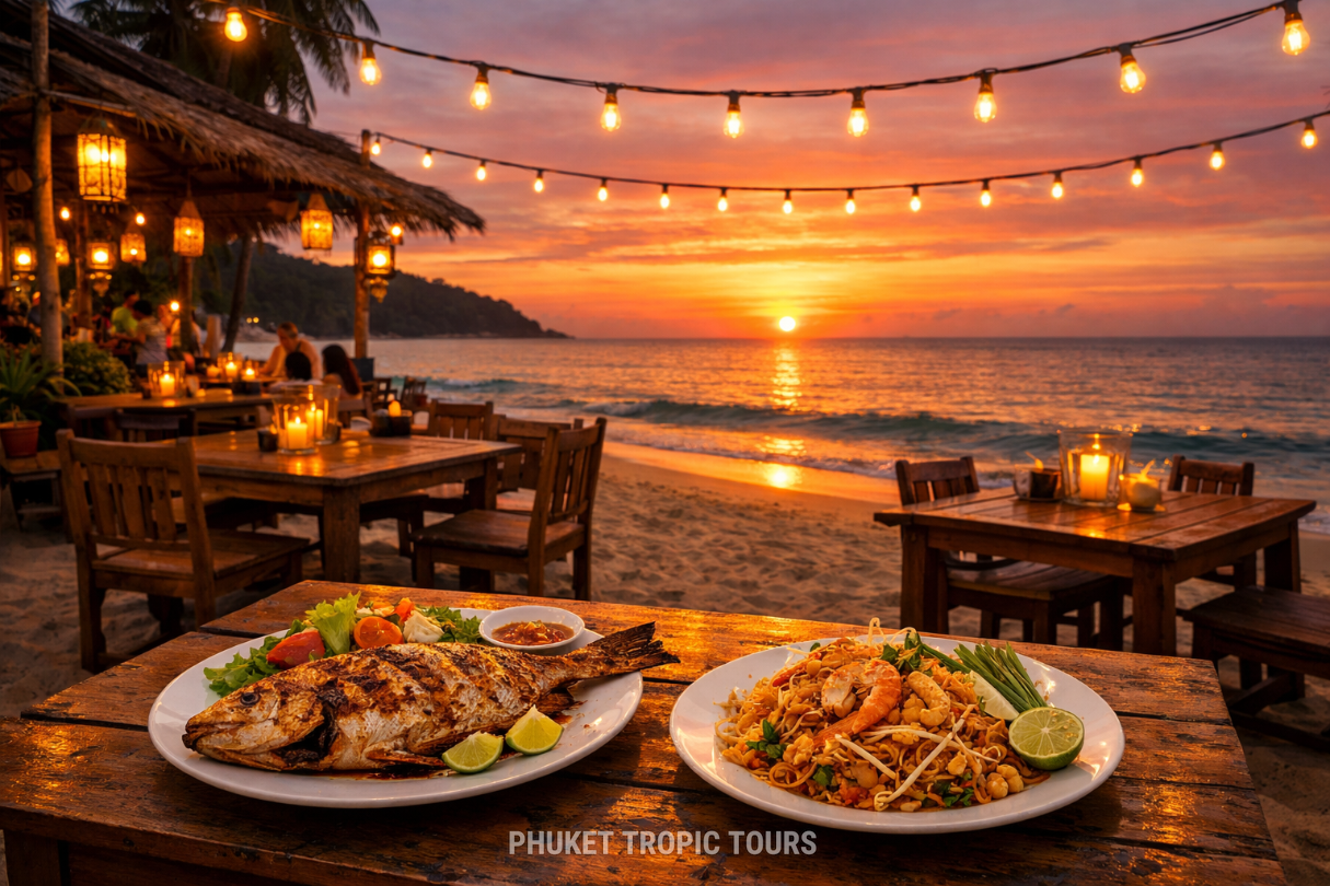 Beachfront seafood restaurant at Naithon Beach