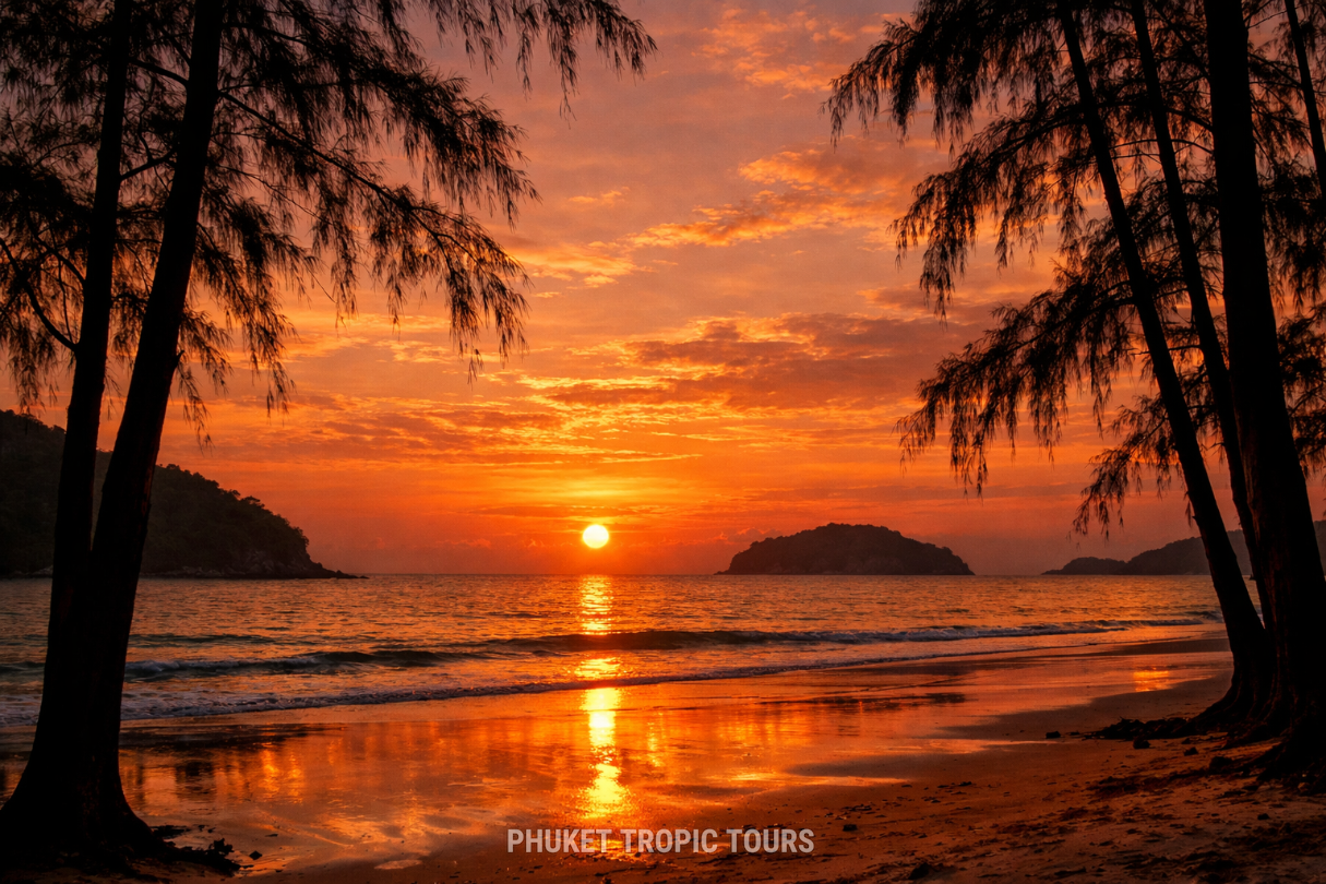 Sunset at Layan Beach Phuket during the best time to visit