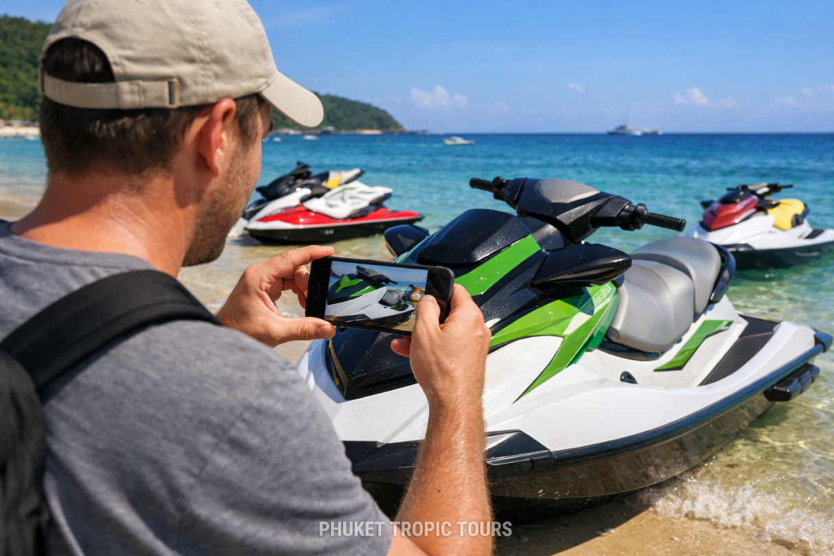 Filming a jet ski before renting to avoid the Phuket scam