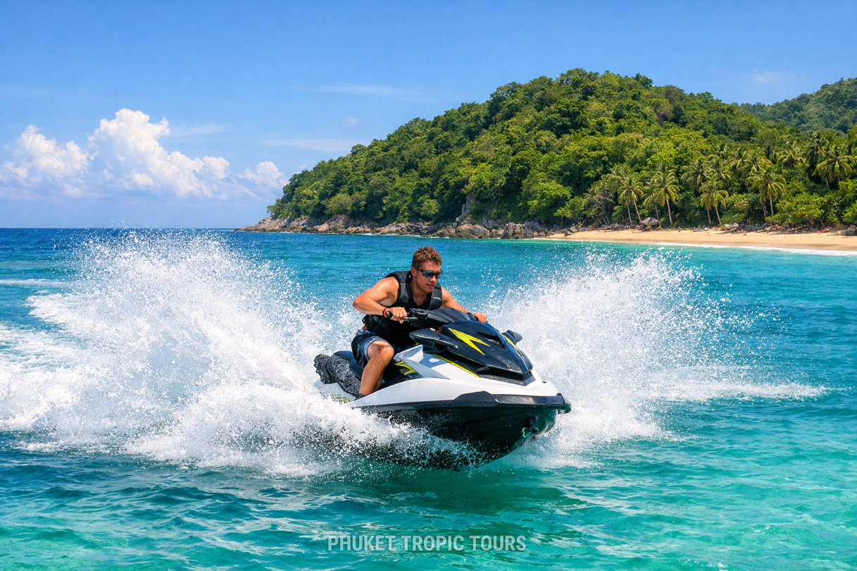 Renting a jet ski in Phuket on the turquoise Andaman Sea