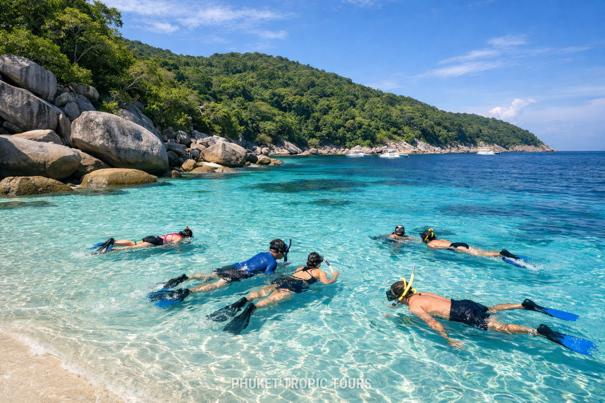 Clear water at the Similan Islands snorkeling day trip from Phuket