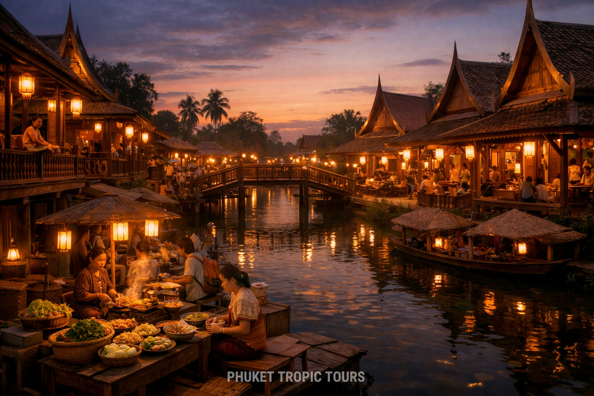 Traditional Thai village at Siam Niramit Phuket before the evening show