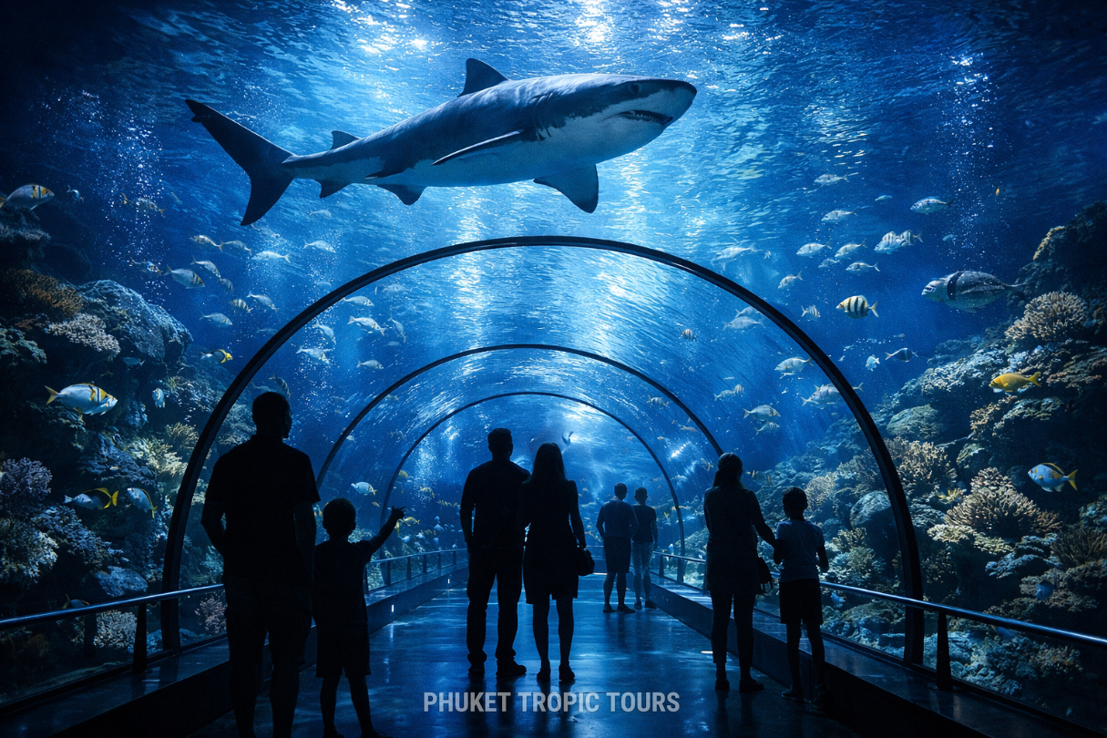 Aquarium underwater tunnel, a top indoor thing to do in Phuket when it rains