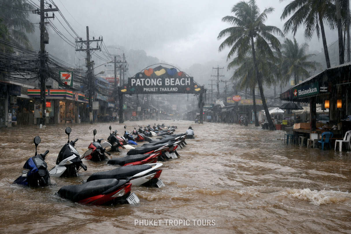 Phuket flooding on a Patong street in October 2026